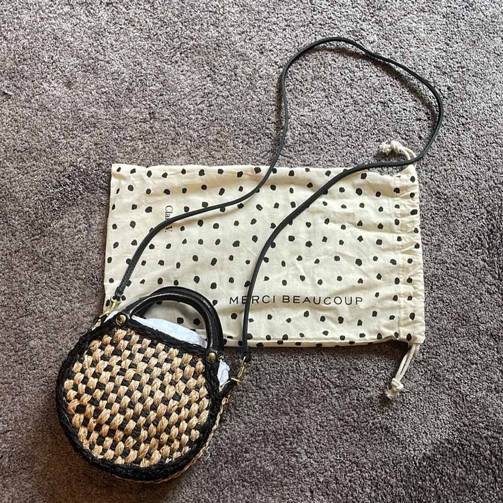 Clare V. Leather trimmed raffia bag new